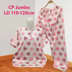Setelan Baju Tidur Kaos CP Jumbo Big Size Babydoll Celana Panjang Wanita  LD 110-120cm Polos Busui Kancing