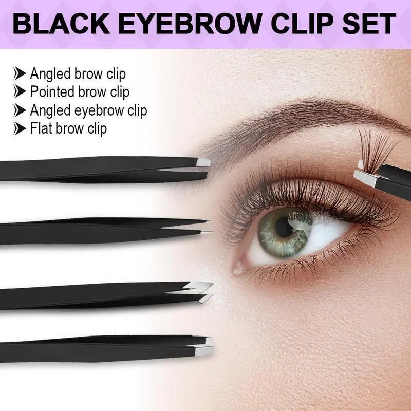 Eyebrow Tweezers Set, 4 Counts Professional Stainless Steel Precise Eyebrow Tweezers, Facial Hair Removal Tool Set, Makeup Tools for Women, Cosmetic 4