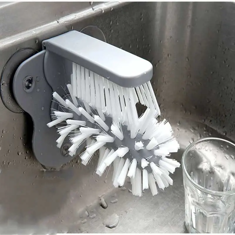 Sikat Praktis Cuci Gelas Botol dengan Perekat Dinding Stainless Cleaning 0