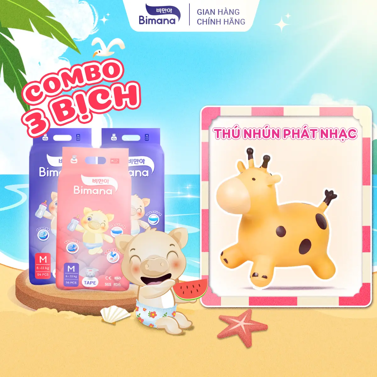 [TẶNG THÚ NHÚN PHÁT NHẠC] - COMBO 3 BỊCH BIMANA thấm hút tốt, mỏng thoáng và an toàn cho bé