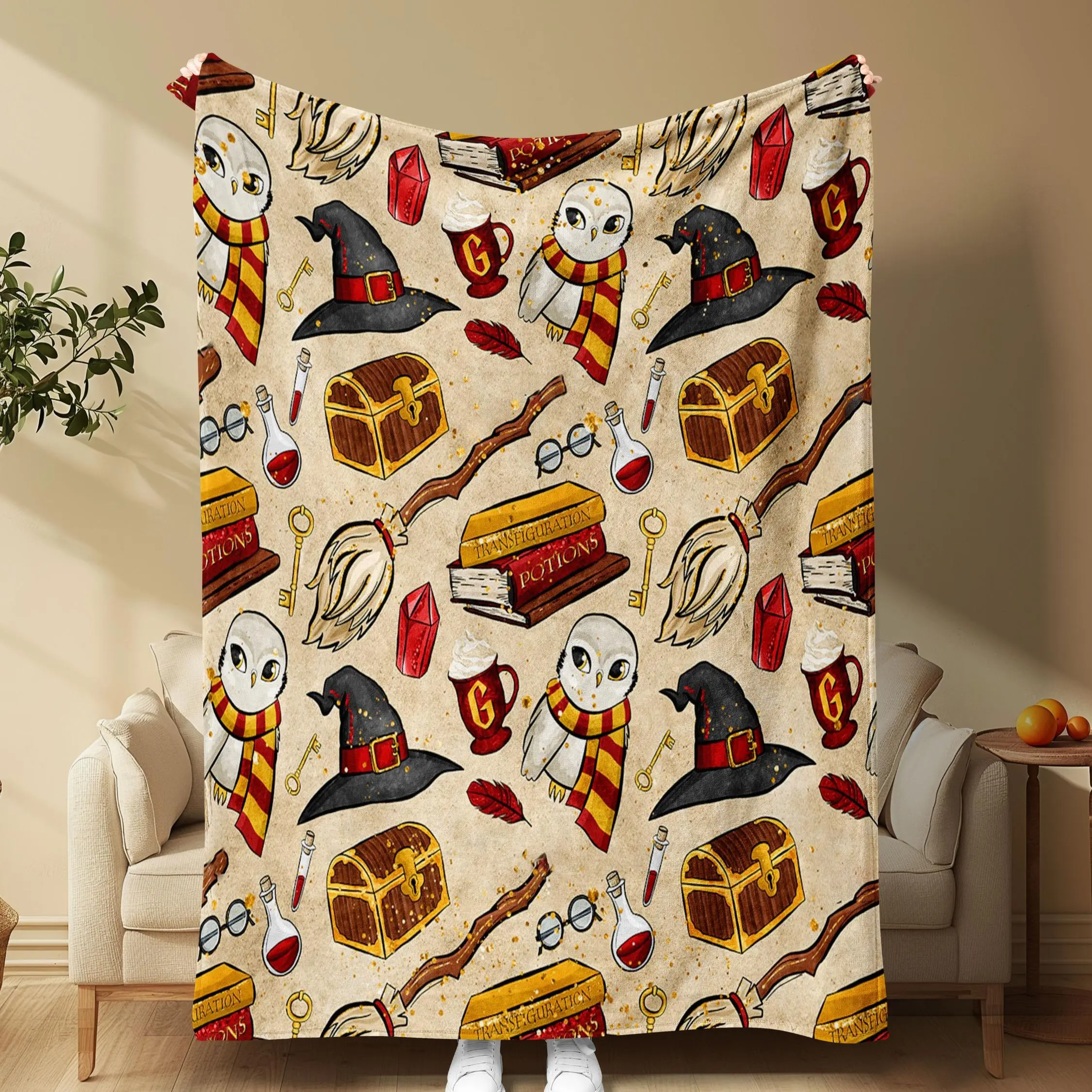 Harry Potter Pattern Blanket, 1 Count Soft Comfortable Throw Blanket, Warm Napping Blanket for Home Office Travel Camping
