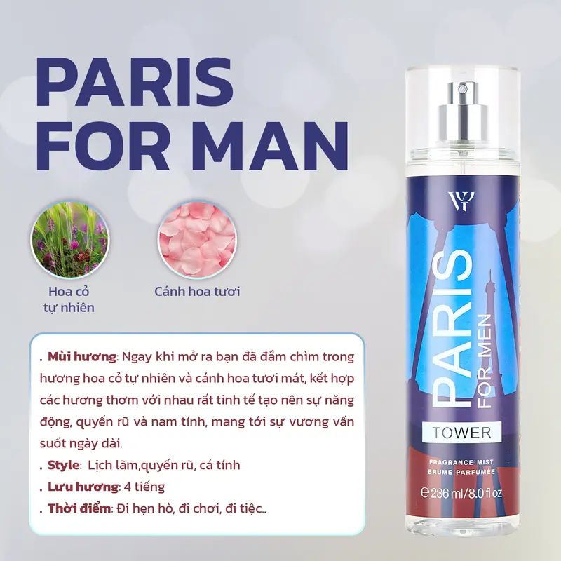 Xịt thơm body mist Nam 236ml cực nam tính , mạnh mẽ 5