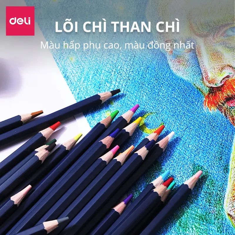 Bút chì màu gốc dầu Finenolo x Deli - 24/36/48/72 màu - Hộp màu chì thiếc chuyên nghiệp tô màu mịn kín giấy tông màu tươi sáng bản nâng cấp