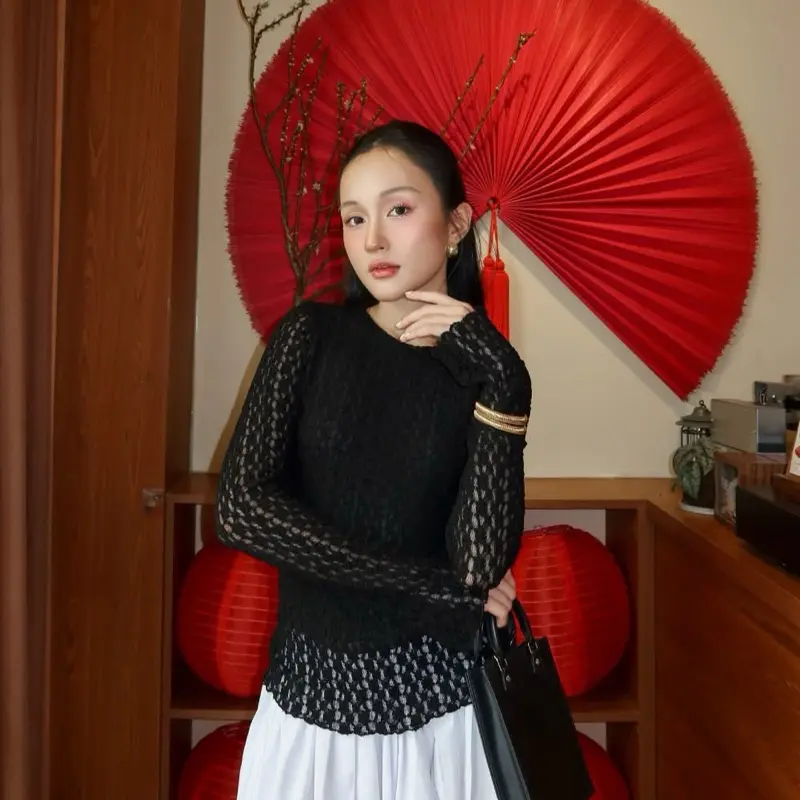 Áo Ren Hai Lớp Cổ Tròn Tay Dài MAYA TOP | thelety 4