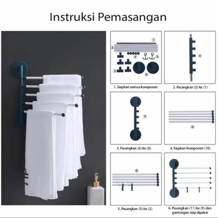 Gantungan Handuk 5 Tiang Gantungan Kain Lap Dapur Rak Toilet 2