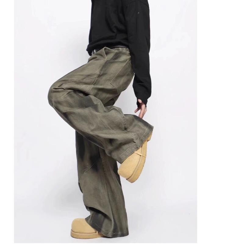 Quần Jean Xếp Ly, Thiết Kế Độc Đáo, Dáng Rộng Vừa Vặn, Dành Cho Nam Giới, Phong Cách Thường Ngày Quần Hình Ống Rộng 3