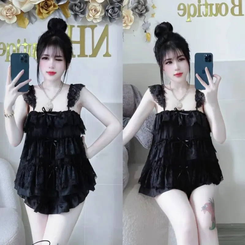 Bộ đồn ngủ trắng phối ren cánh tiên bigsize 43-70kg vừa