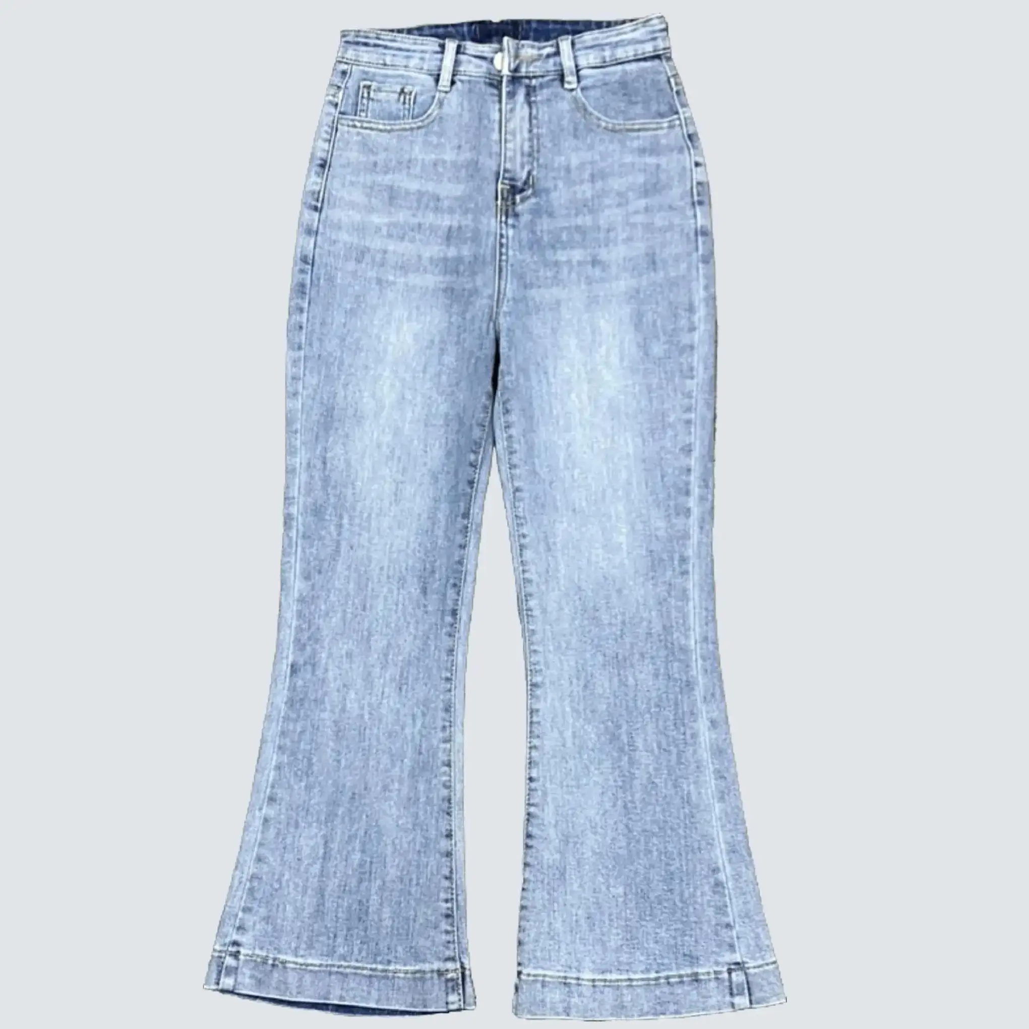 (HJ00352) Quần Jean Nữ Dáng Loe 9 Tấc (88cm) Dành Cho Nàng m50, Chất Jean Co Giãn, Lai Gấp To Women Pants Denim Có Túi