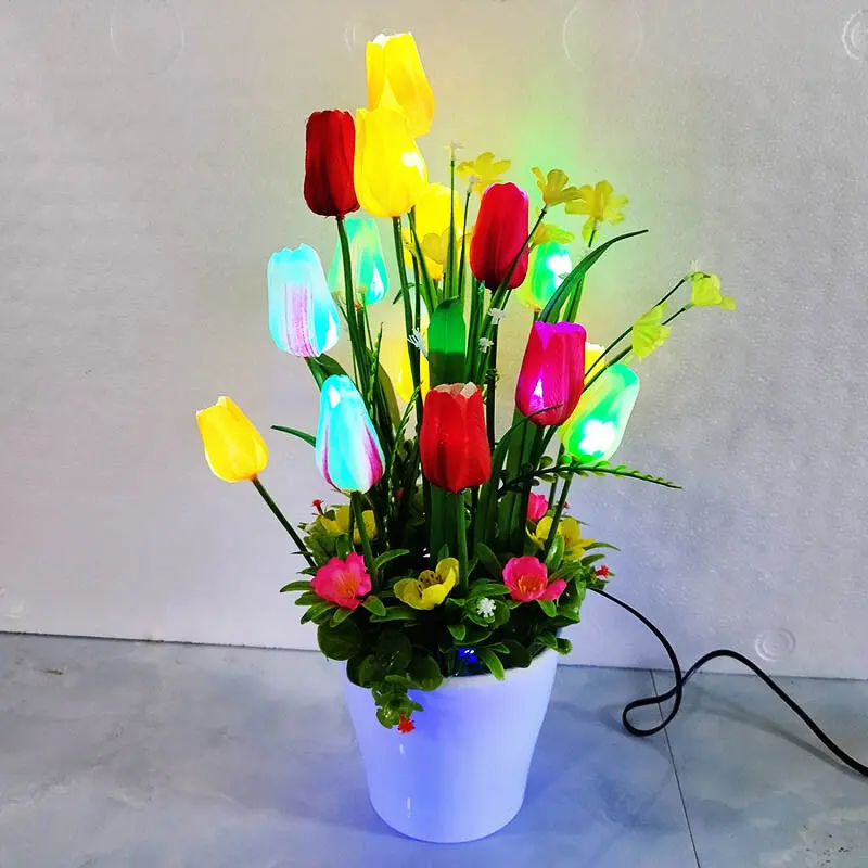 Đèn Tulip đổi màu 15 bông - Hoa trang trí nhà đẹp- Hoa Điện Trường Lực