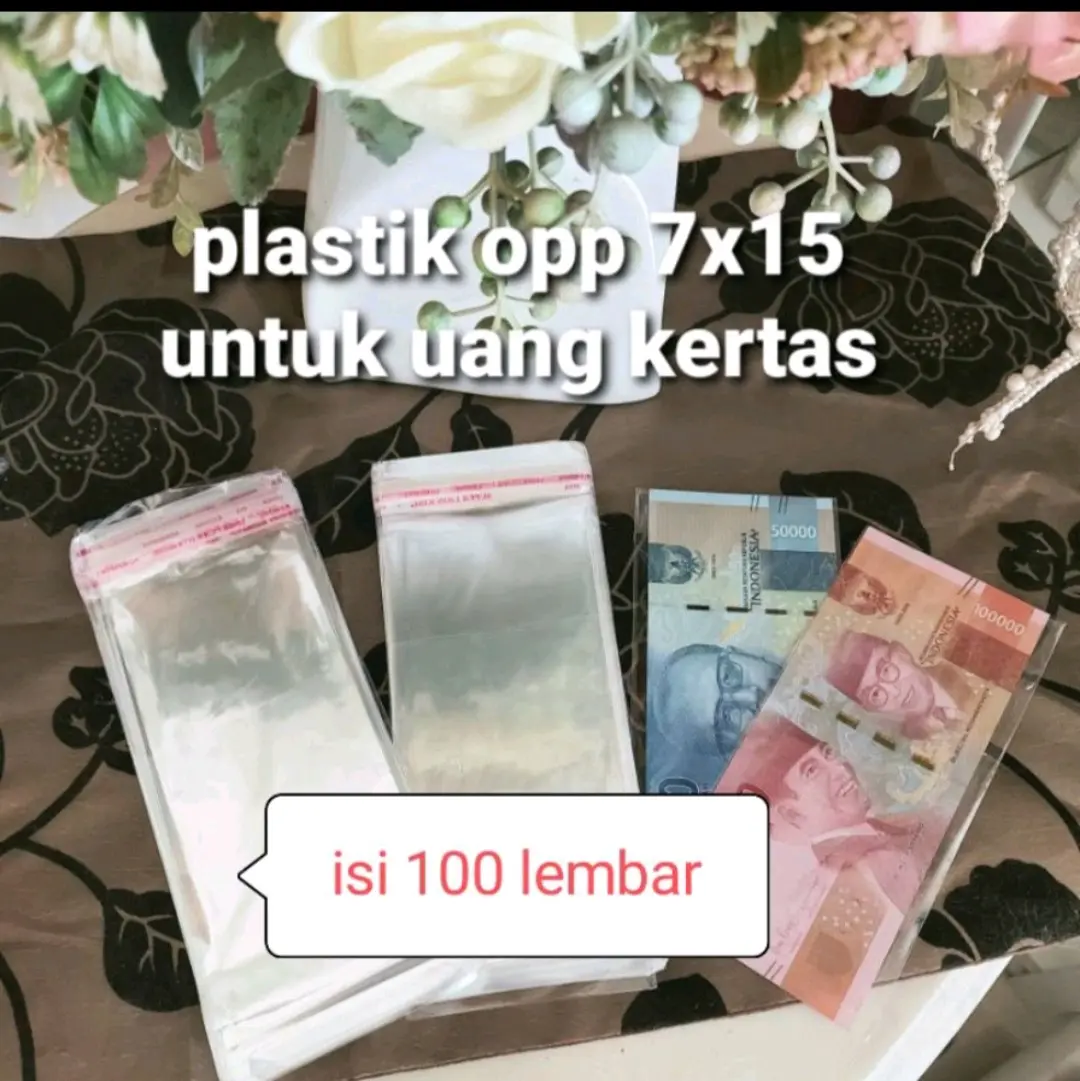 (pak -100 lembar) PLASTIK OPP LEM UKURAN 7X15 CM PLASTIK UANG BUKET BUNGA