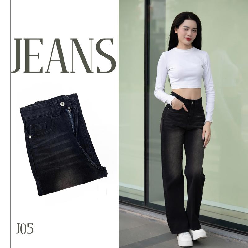 ( J - 05  ) Mẫu Quần Jean Nữ Nhã Yến Fashion, Quần Jean đặc điểm gam màu đen chủ đạo có wash nhẹ râu mèo , đơn giản không kén dáng Women Kem