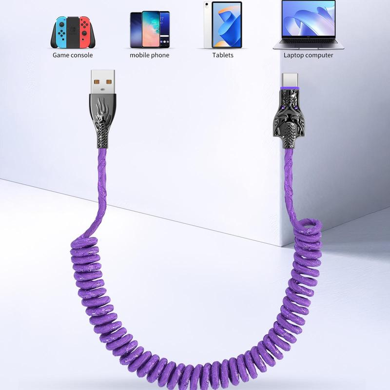 5A 100W LED Light Up Dragon Design USB-C Car Data Cable, Anti-spring Bending Design USB-C Cable, Durable Cable for Samsung Xiaomi OPPO Vivo 7