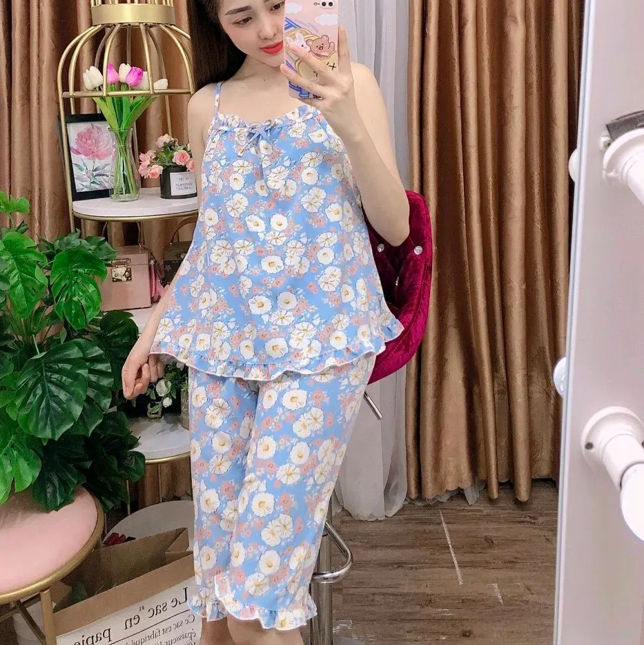 Đồ bộ hai dây chất lụa mặc nhà thoải mái mát form 40_57kg