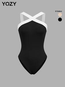 YOZY Women's Colorblock/Plain Criss Cross Button Closure Crotch Bodysuit, Casual Sleeveless Ribbed Bodysuit for Summer, Ladies Clothing for Daily Wear