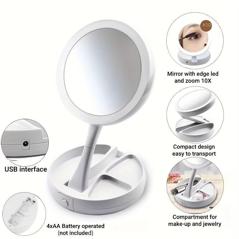 Magnifying LED Makeup Mirror with Light, Battery/USB Powered Mirror, Beauty Gift for Women, Batteries Not Included, Smart Mirror for Home Decor, Bathroom Accessory, Gadgets 4