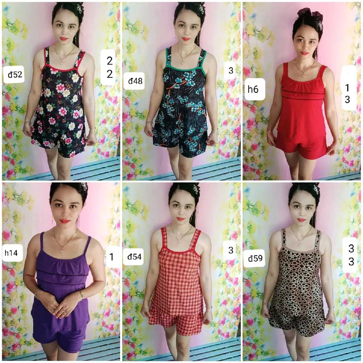 đồ ngủ  quần đùi áo 2 dây và áo bảng to nhiều màu Women Thun Nữ