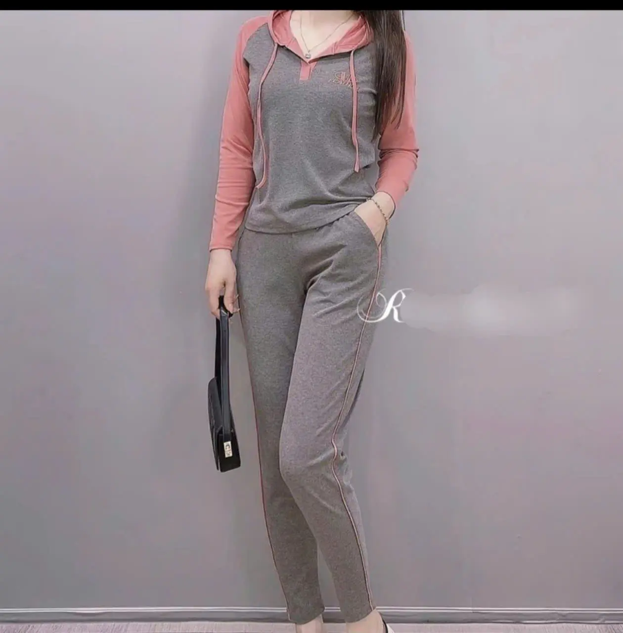 Set Đồ Bộ Cotton Tay Dài Quần Dài 2 Túi, Logo Thêu - chạy viền 40-70kg Áo Nữ Women Top