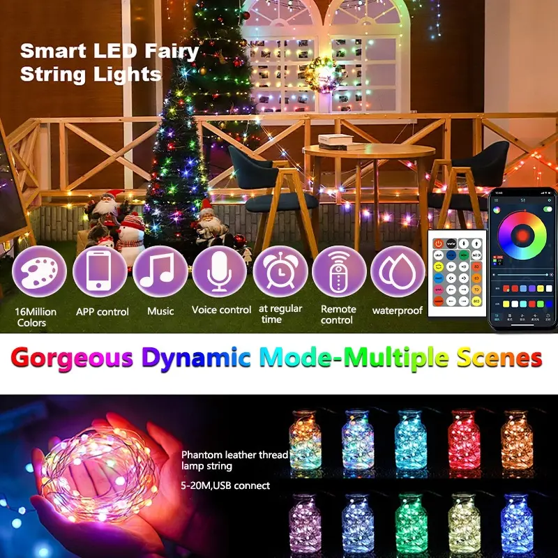Led Strip Running Rgb Remot WATERPROOF / USB Bluetooth APP Music Point Control / Lampu Natal / Lampu hias / Lampu Sekitar / Lampu Tirai 5 Dan 10 Meter DC 5V IP67 0