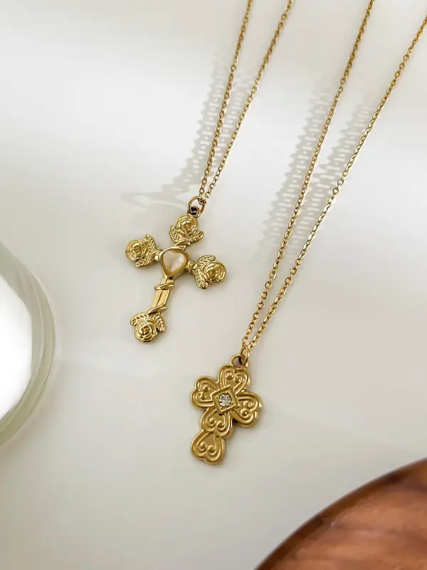 Vintage Cross Pendant Necklace for Women, Fashion Jewelry for Party, Daily Clothing Decor, Trendy All-match & Exquisite Jewelry for Birthday Gift, Statement Necklace 5