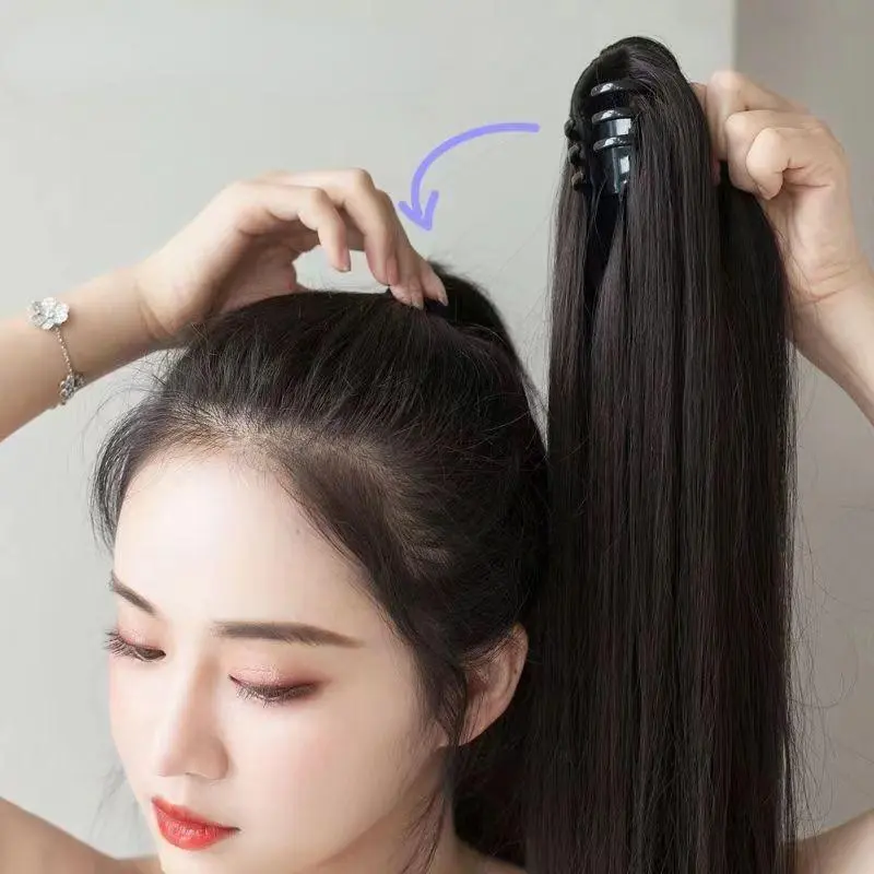 Tóc Giả Thời Trang Cho Nữ, Tóc Đuôi Ngựa 22 Inch, Tóc Xoăn Dài / Tóc Thẳng, Tóc Nối Tóc Đuôi Ngựa Women 3