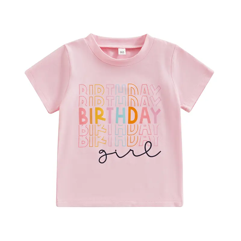 Kids Baby Girl Birthday T-Shirts 1-5 Years Casual Letter Print Round Neck Pullovers Short Sleeve Tops for Toddler Summer Clothes