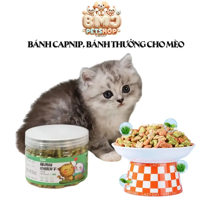 Bánh Cá Catnip Cho Mèo - Snack Cho Thú Cưng - Thức Ăn Tiêu Búi Lông - Bim Bim Vị Cá Hồi, Cá Ngừ, Cỏ Mèo BMJ Petshop
