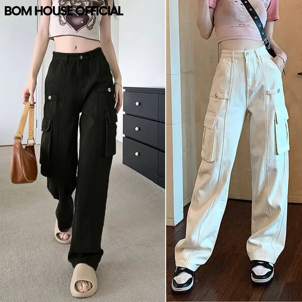 Quần Dài Ống Rộng Túi Hộp Kaki TH07 Cạp Cao Nam Nữ Unisex
