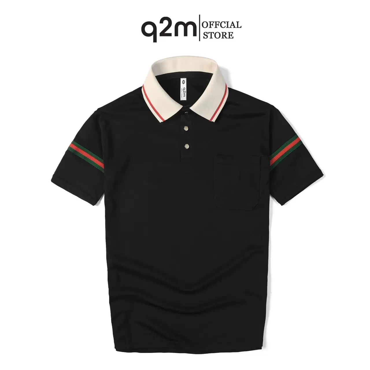 Áo Phông Polo thương hiệu q2m , Màu Đen Hoạ tiết kẻ mã q2m.081