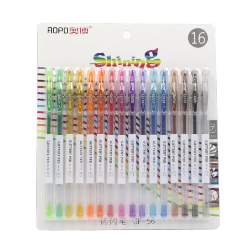 【COD】AIGD 16PCS/0.7mm/PULPEN GEL GLITTER LUCU IMUT pulpen  jumbo pensil  12b Tinta Transparan Stationery Pena