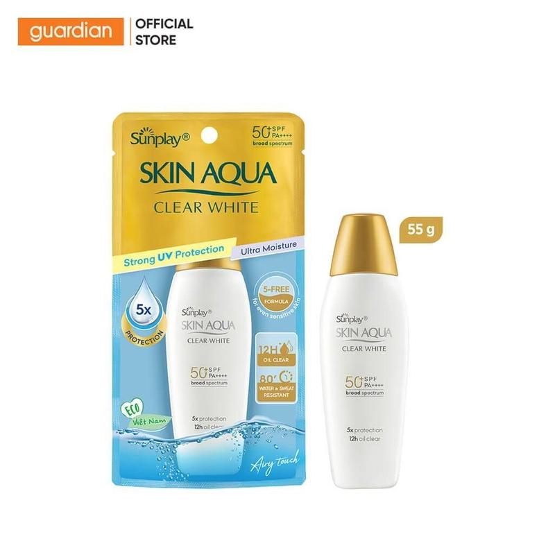 Sữa Chống Nắng Hỗ Trợ Dưỡng Da Trắng Mịn Sunplay Skin Aqua Clear White Spf50+ Pa++++ Guardian 55gr