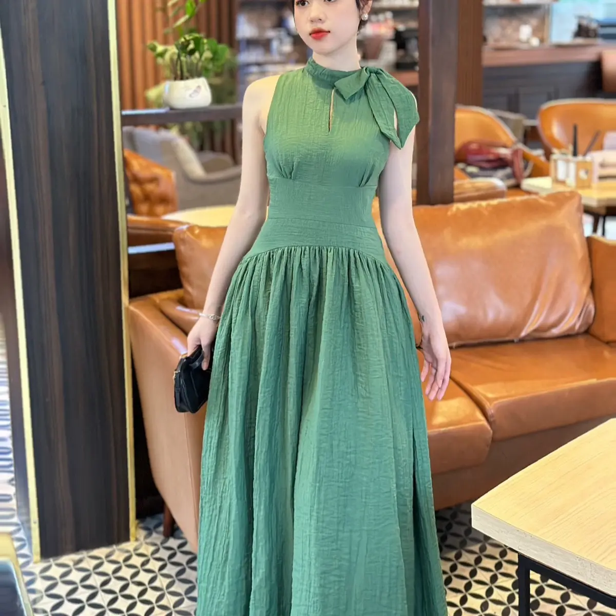 Váy thiết kế maxi nơ cổ ( màu và hoa 3D)cho chị em đi du lịch Nữ Women Dress