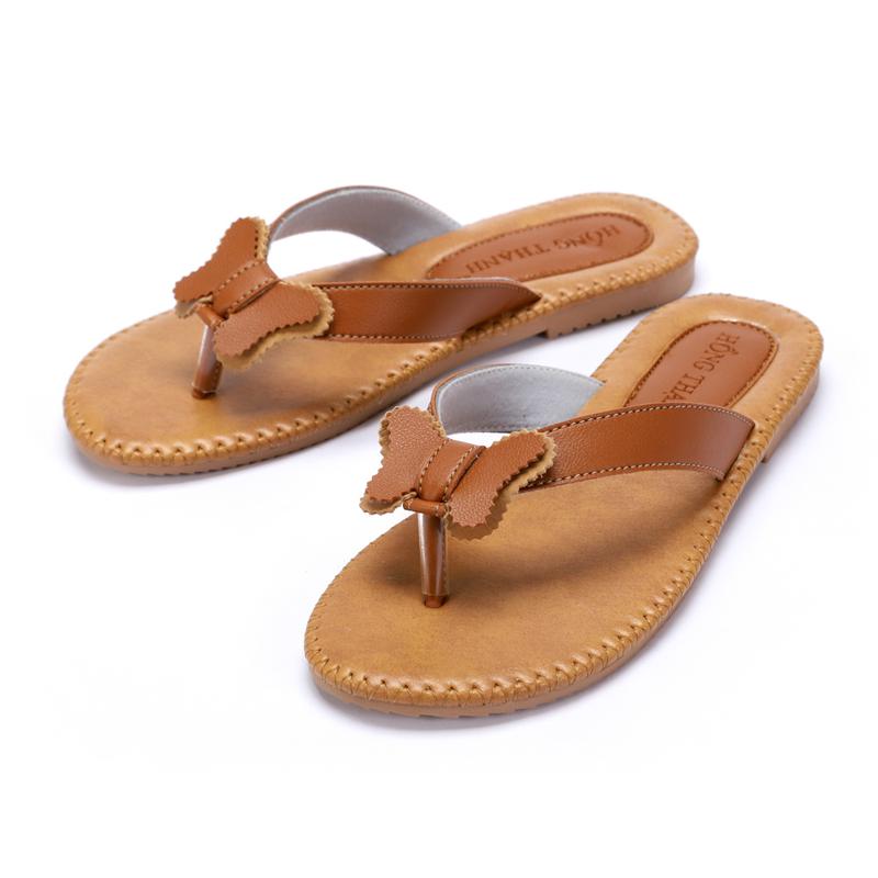  HỒNG THẠNH -DÉP KẸP NƠ BƯỚM MÀU BÒ - 7140 DéP Đế Bằng 