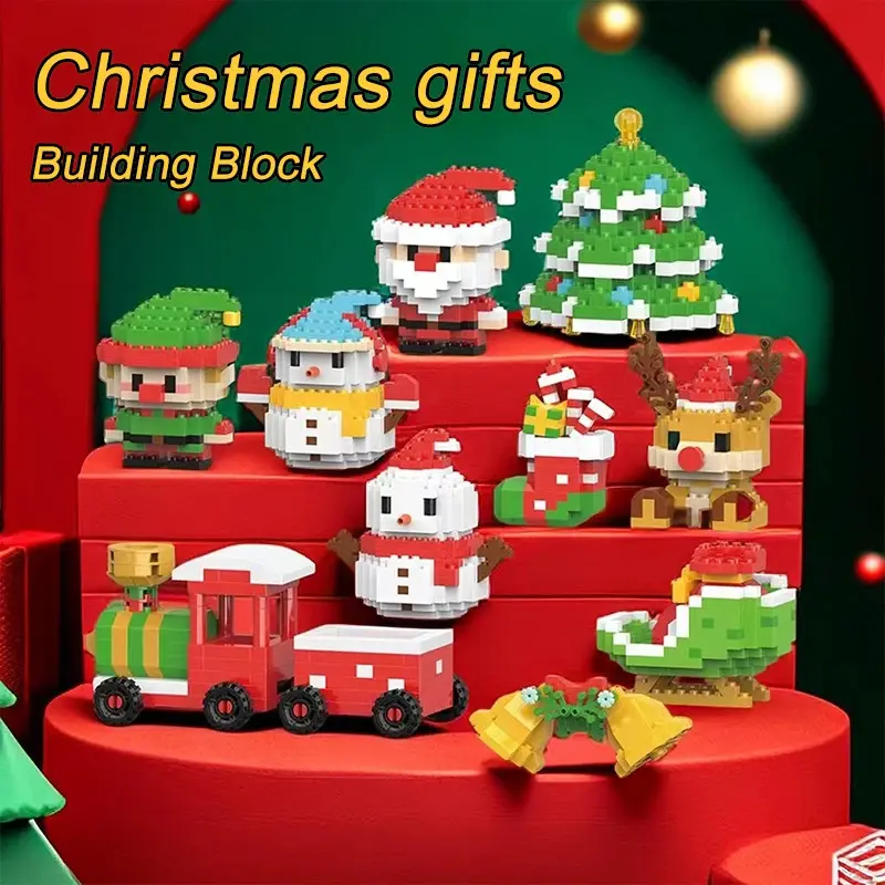 Building Block Set, Christmas Gift, Santa Claus and Reindeer Puzzle, Building Blocks, Table Decoration Toys, for Kids, Christmas Gift