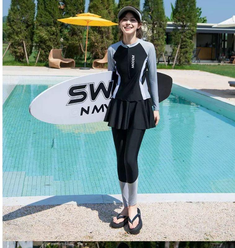 Product Introduction of [Alluer] Two-Piece Swimsuit for Women Long Sleeve Long Pants Sun Protection 2025 New Slimming Hot Spring Swimwear Jellyfish Suit Surfing Diving Suit mark  zuckerberg  blue  jumpsuit เอื้อย  ไหม  คน  ลาว 5