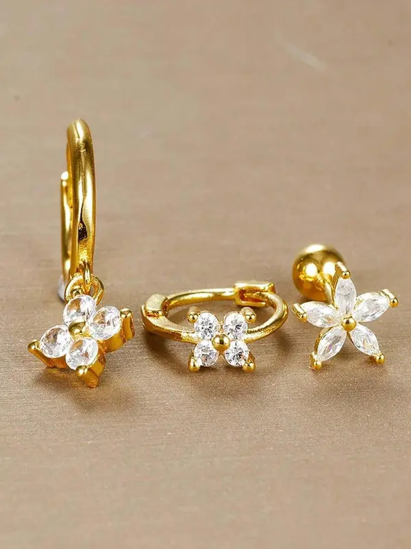 Flower Design Rhinestone Decorated Stud Earrings & Hoop Earrings, Fashionable Jewelry for Women, Trendy All-match & Exquisite Jewelry for Birthday Gift 2