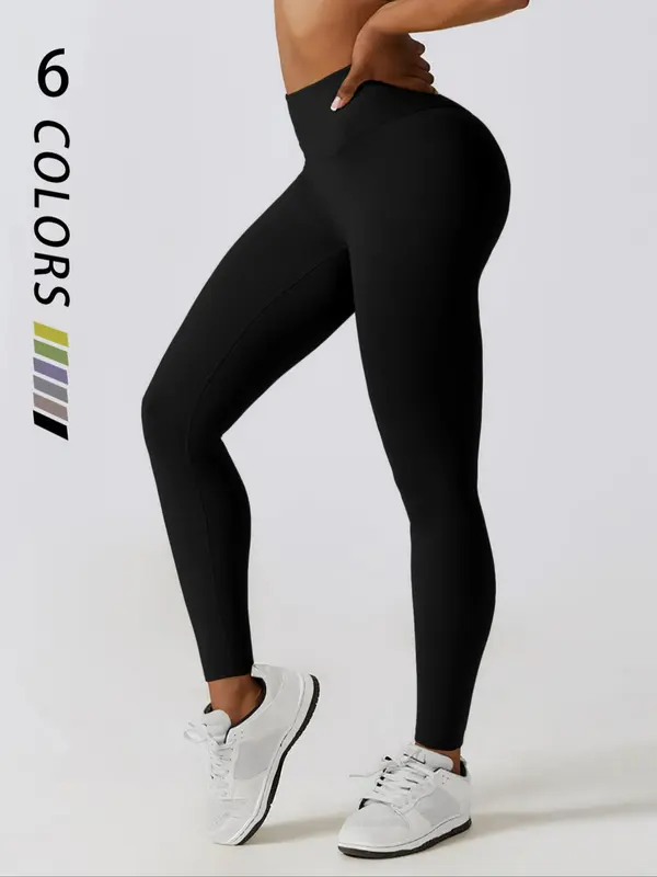 Women's Tummy Control Solid Color High Waist Sports Glam Leggings, Casual Curvy Comfy Breathable Skinny Pants for Yoga Gym Workout Running, Ladies Sportswear Fits for Fall & Winter, Yoga Pants Activewear, Workout Bottoms, Sporty Leggings 2