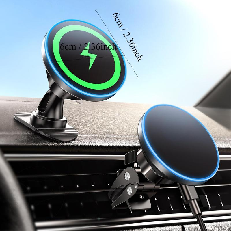 2 in 1 Magnetic Wireless Car Charger Phone Holder, Car Air Vent Phone Holder, Universal Car Interior Accessories for iPhone 16 15 14 13 12 Series, Car Gadgets, Vehicle, Smartphone 1