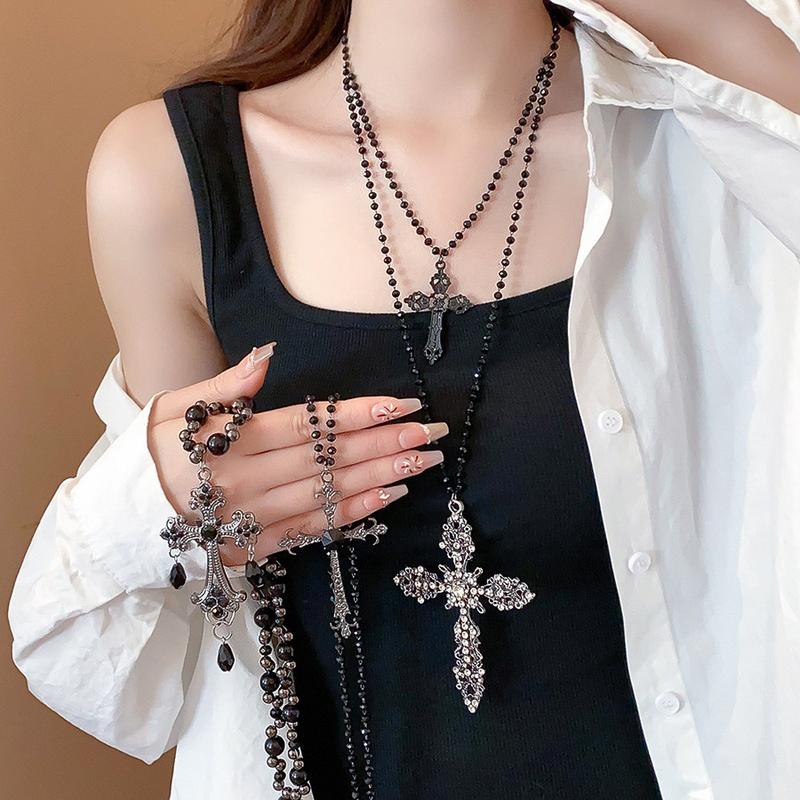 Vòng Cổ Mặt Dây Chuyền Tua Rua Chữ Thập Phong Cách Ngọt Ngào Và Ngầu Bộ Dây Chuyền Xương Đòn Phong Cách Tối Màu Giá Cả Phải Chăng Và Sang Trọng Vòng Cổ Cá Nhân Hóa Dành Cho Phụ Nữ Cô Gái Nóng Bỏng