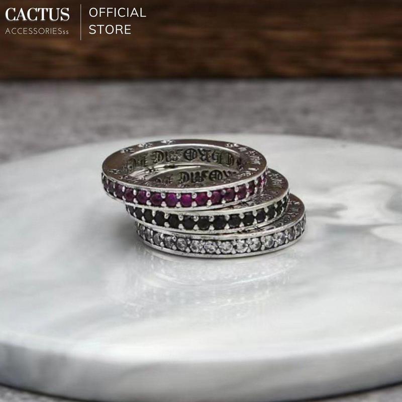 Nhẫn Chrome Hearts đính đá cách điệu, phong cách, thiết kế unisex nam nữ, thép titan không gỉ - Cactus Accessories