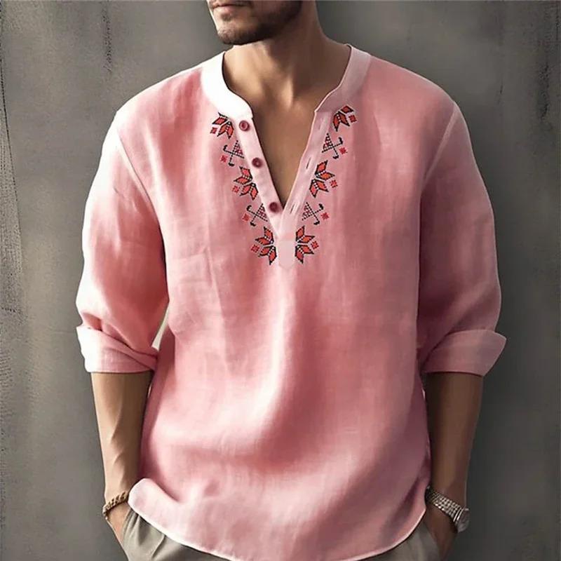 Áo Cánh Nam, Phong Cách Bohemian Cổ Điển In Hình, Tay Áo Dài, Áo Sơ Mi Cài Cúc Thường Ngày Dáng Rộng Vừa Vặn, Henley Cổ Chữ V, Thích Hợp Cho Các Hoạt Động Đi Biển, Áo Phông Hawaii Menswear Kate 2