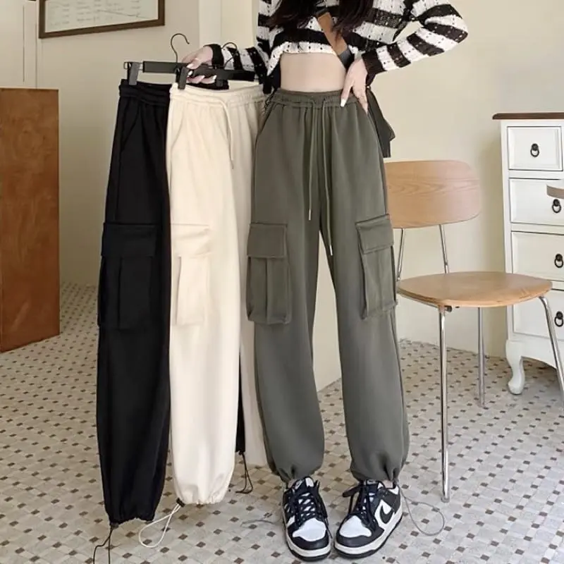 Celana Cargo Jogger Pants Highwaist Sweatpants  Cargo Pants Casual Korean Style Melar Panjang