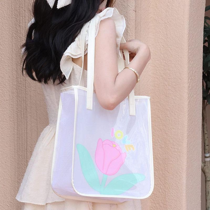 Túi Tote Thạch Trong Suốt Cho Nữ, Túi Xách Thời Trang Dung Tích Lớn, Không Thấm Nước, Trong Suốt, Túi PVC 0