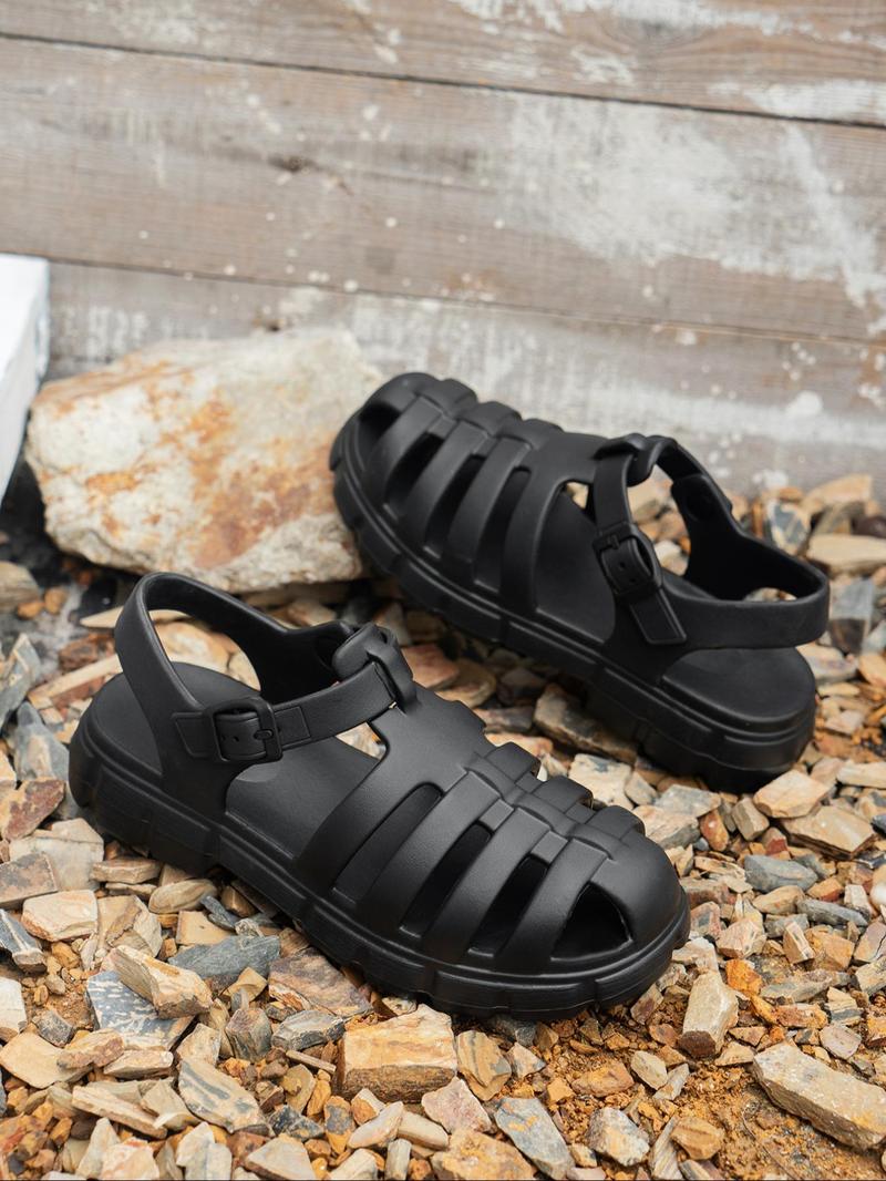 Product Introduction of Women's Fashionable Plain Color Platform Sandals, Casual Comfortable Breathable Gladiator Sandals  for Beach Vacation, Non-slip Lightweight Sandals for Daily Wear 5