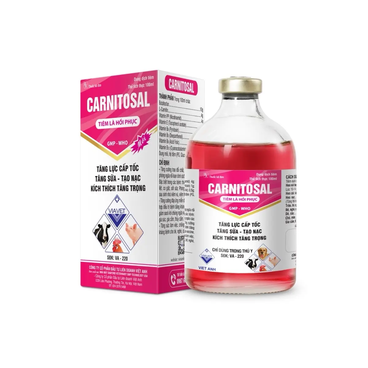 Carnitosal tăng lực cấp tốc, Tăng cường trao đổi chất, kích biến dưỡng, ngừa rối loạn dinh dưỡng và tăng trưởng kém. Đặc biệt trường hợp: thiếu máu, còi xương, bại liệt, co giật, sốt sữa ( thuốc bổ cho vật nuôi)