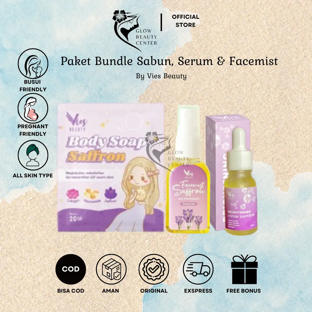 Vies Beauty Paket Lengkap 1 Set Sabun Serum & Facemist Saffron Membersihkan Mencerahkan Wajah