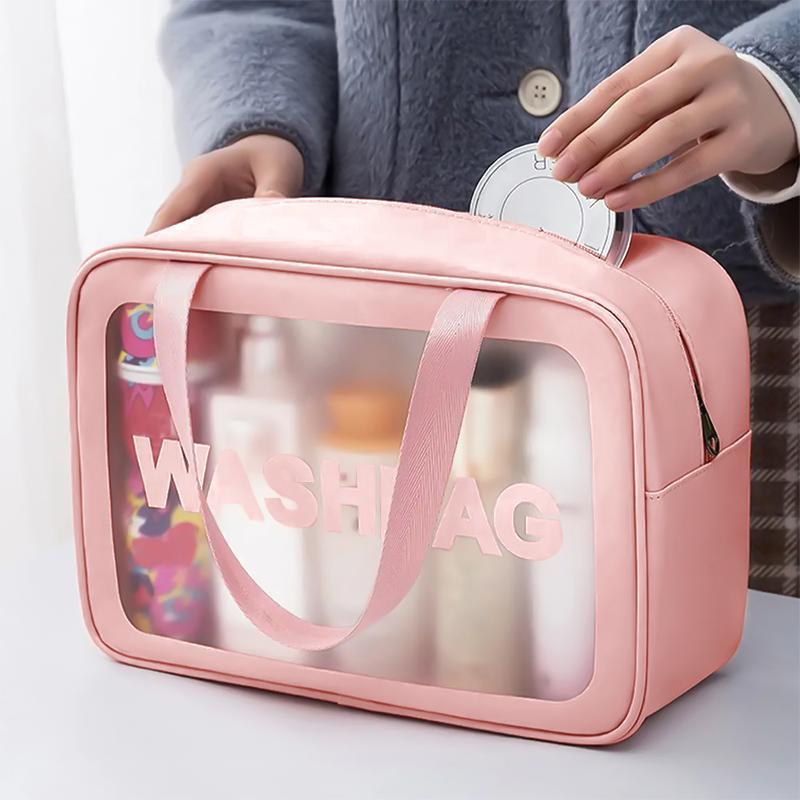 Translucent Makeup Bag with Handle, Portable & Dustproof & Large Capacity Cosmetics Storage Bag, Zipper Makeup Organizer Pouch, Wet & Dry Uses Storage Bag, Christmas Gift 2