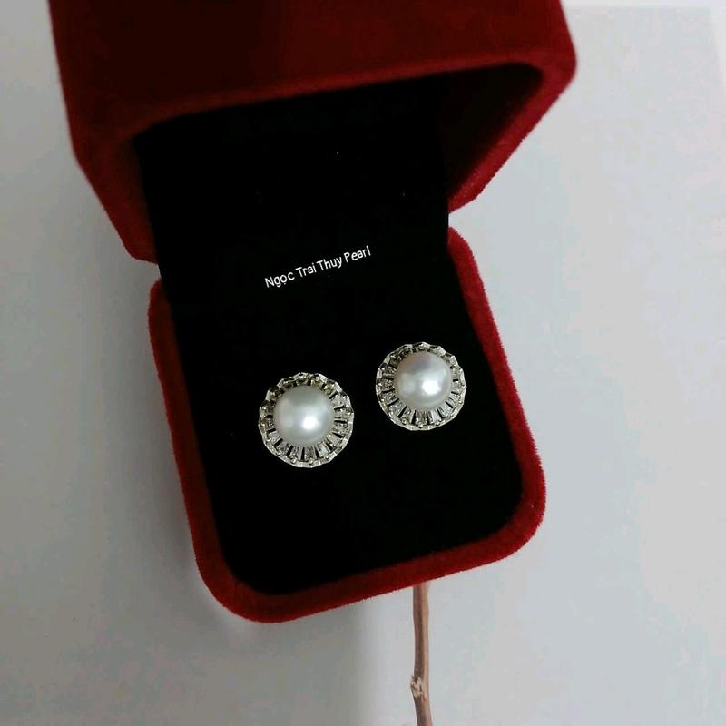 Bông tai ngọc trai sang trọng khung bạc 1