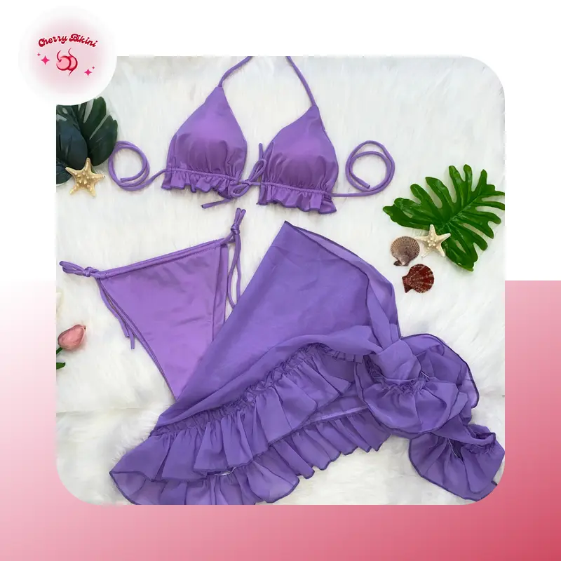 Cherry Bikini M303 - Set Đồ Bơi 3 Món (Áo, Quần, Khăn Choàng) - Mẫu Bèo Nhún, Xếp Ly Bikini Sang Đẹp Cho Nữ (5 Màu) 3