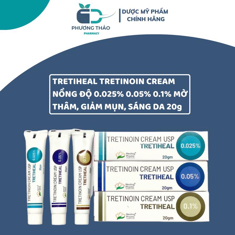 Tretiheal Tretinoin Cream 0.025% 0.05% 0.1% mờ thâm, ngừa mụn, sáng da 20g