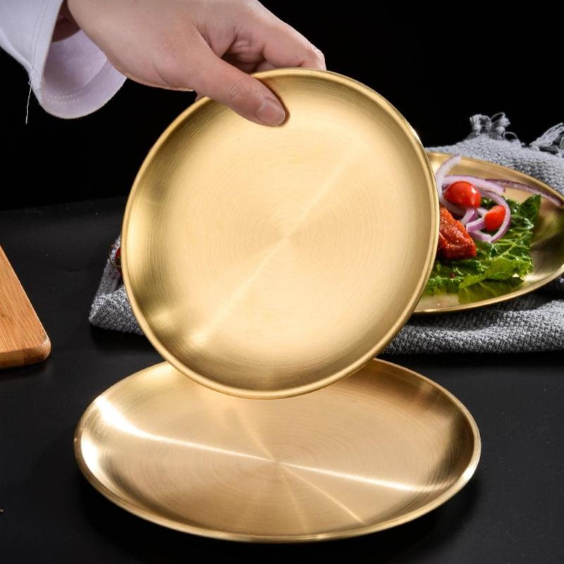 Stainless Steel Round Tray, 5 Counts/set Round Serving Tray, Dessert Serving Tray for Home Kitchen Party, Kitchen Accessories 4